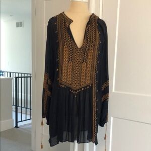 Embroidered Navy and Gold Women's Top CALYSPO